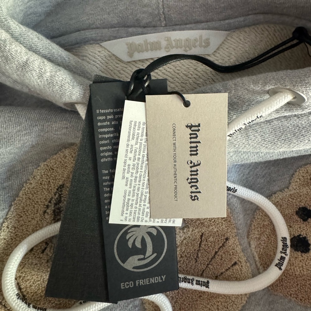 NEW $800 Palm Angels Grey Teddy Bear Cotton Knit Hoodie size XS AUTHENTIC - Picture 7 of 8